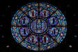 Rose window of Saints martyred in the conversion of American Indians at Cathedral of Saint Paul. St. Paul, MN.