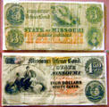 Confederate Missouri Defence Bonds, worthless but used as currency during Civil War in History Hall at Missouri State Capitol. Jefferson City, MO.