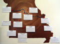 Map of Civil War battles in Missouri, a state with both US & Confederate governments, at Boone County Historical Museum. Columbia, MO.
