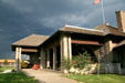 Porch & cochere of West Yellowstone Union Pacific Depot. West Yellowstone, MT.