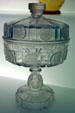 Pressed coin glass compote from 1892 Columbia Exposition at Stuhr Museum. Grand Island, NE.