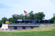 Union Pacific locomotives 4023 & 6900 welcome visitors to Omaha beside Interstate 80. Omaha, NE.