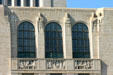 Historical law givers under motto "Political Society Exists for the Sake of Noble Living" inscribed on Nebraska State Capitol. Lincoln, NE.