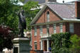 Statue of John R. Hale in front of Upham Walker house. Concord, NH.