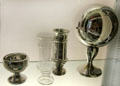 Silvered glass including salt by New England Glass of Cambridge; vases & Gazing Ball by Dithridge & Co. of Pittsburgh at Museum of American Glass. Milville, NJ.