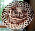 Open lattice rim pressed glass plate by Challinor, Taylor & Co. of Tarentum, PA at Museum of American Glass. Milville, NJ.
