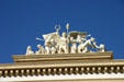 Figure group atop entrance arch at Monte Carlo Las Vegas. Las Vegas, NV.