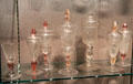 German glass engraved covered goblets with colored elements at Corning Museum of Glass. Corning, NY.
