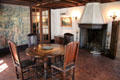 Dining room with Northern European center table & Spanish side chairs before French tapestry at Hyde House. Glens Falls, NY.