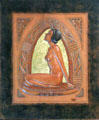 Female image in modeled leather work by George Scheide Mantel at Elbert Hubbard Roycroft Museum. East Aurora, NY.
