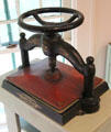 Letter press by Pridmore Automatic Screw Press of Chicago at Elbert Hubbard Roycroft Museum. East Aurora, NY.