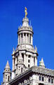 Crown of Municipal Building with Civic Fame sculpture by Adolph Weinman. New York, NY