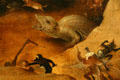 Grotesque reptile detail of Christ's Descent into Hell painting in style of Hieronymus Bosch at Metropolitan Museum of Art. New York, NY.