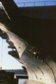 Bow of USS Intrepid aircraft carrier docked on Hudson River as Intrepid Sea-Air-Space Museum. New York, NY.