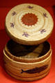 Makah basket & cover with birds & whales at National Museum of American Indian. New York, NY.