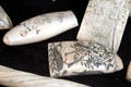 Scrimshaw artwork on whales' teeth at Sag Harbor Whaling Museum. Sag Harbor, NY.