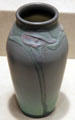 Earthenware blue vase with lily by Lorinda Epply of Rookwood Pottery Co. of Cincinnati at Cincinnati Art Museum. Cincinnati, OH.
