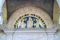 Majolica virgin & child mounted on Allen Memorial Art Museum at Oberlin College. Oberlin, OH.