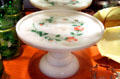Beaded swag salver with red rose decoration at National Heisey Glass Museum. Newark, OH.