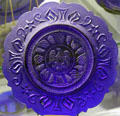 Cobalt glass plate with American Eagle at National Heisey Glass Museum. Newark, OH.