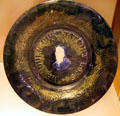 James A. Garfield mourning plate in Yellow ware attrib. McDevitt & Moore at Museum of Ceramics. East Liverpool, OH.