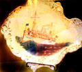 Battleship Maine Spanish American War souvenir plate by Burford's Porcelain at Museum of Ceramics. East Liverpool, OH.