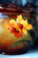 Louwelsa jardinière with daffodil by S.A. Weller Pottery Co. at Mathews House Museum. Zanesville, OH.
