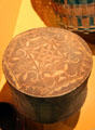 Passamaquoddy birchbark box with scratched design from Maine at Cleveland Museum of Natural History. Cleveland, OH.