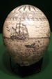 Engraved ostrich eggshell at Columbia River Maritime Museum. Astoria, OR.
