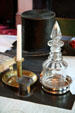 Buchanan's top hat, decanter, & candlestick in study at Wheatland. Lancaster, PA