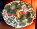 Majolica grapevine & strawberry grape leaf plate at Chateau-sur-Mer. Newport, RI.
