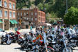 Bikers parked on wild west streets of Deadwood. Deadwood, SD.
