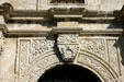 The Alamo carvings over door. San Antonio, TX.