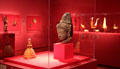 Gallery of Javanese art with head of deity carved from volcanic stone at Museum of Fine Arts, Houston. Houston, TX.