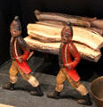 Cast iron fireplace andirons in shape of Prussian soldiers at Bayou Bend. Houston, TX.