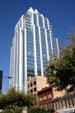 Frost Bank Tower with four inward leaning facets at crown. Austin, TX.
