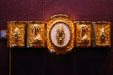 Lyndon B. Johnson Library gift to LBJ of gold bracelet with African masks from Ivory Coast. Austin, TX.