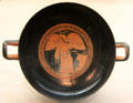 Attic terracotta red-figure cup with image of winged messenger Iris attrib. Eucharides Painter from Greece at San Antonio Museum of Art. San Antonio, TX.