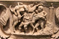 Roman marble garland sarcophagus with carved detail of Romans with horses at San Antonio Museum of Art. San Antonio, TX.