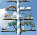 Scenes of agriculture & hunting on Fredericksburg Maypole. Fredericksburg, TX.
