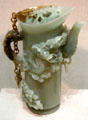 Qing dynasty carved jadeite ewer in shape of hat of highest-ranking Lamas from China at Crow Collection of Asian Art. Dallas, TX.