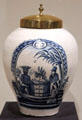 Earthenware tobacco jar from Netherlands at Dallas Museum of Art. Dallas, TX.