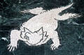 Texas Horned Lizard limestone floor mosaic detail in Great Hall of State at Fair Park. Dallas, TX.