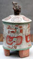 Mayan ceramic tripod vessel with lid from Guatemala at Kimbell Art Museum. Fort Worth, TX.