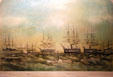 Graphic of Bombardment of Forts Hatteras & Clark by U.S. Fleet at Hampton Roads Naval Museum. Norfolk, VA.