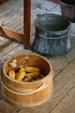 Buckets in kitchen at Ash Lawn-Highland. Charlotttesville, VA.