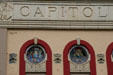 Capitol Theater with round art-glass windows of Classical muses. Olympia, WA.