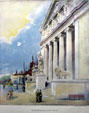 Print of Art Palace entrance at World's Columbian Exposition by Poole Bros. at Columbus Museum. Columbus, WI.
