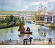 Print looking east from Transportation Building at World's Columbian Exposition by Poole Bros. at Columbus Museum. Columbus, WI.