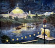 Print of Manufacturer's Building & Wooded Island at night at World's Columbian Exposition by Poole Bros. at Columbus Museum. Columbus, WI.